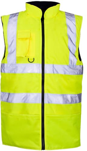 MyShoeStore Hi Viz Vis Bodywarmer Fleece Lined Reversible High Visibility Reflective Waterproof Workwear Security Safety Wear Warm Gilet Waistcoat Body Warmer Padded Vest Big (Yellow,2XL)