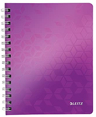 Leitz WOW Collegeblock A5 kariert, 160 Seiten, 80 Blatt FSC-zertifiziertes Papier 80 g/m², Doppelspiralbindung, PP-Einband, Notizbuch mit Sichthülle und Lineal, Für Büro oder Schule, Violett, 46410062