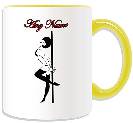 Personalisiertes Geschenk – Erotische Tänzerin Tasse (Dance Design Thema, Farbe Optionen) – alle Nachricht/Name auf Ihre einzigartige – Hot Sexy Pole, keramik, gelb