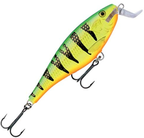 Rapala Super Shad Rap Lure with Two No. 3/0 Hooks, 1.5-2.7 m Swimming Depth, 14 cm Size, Fire Perch