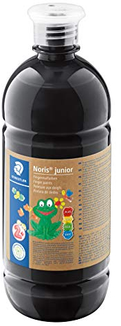 STAEDTLER Fingermalfarbe Noris junior (intensive, lichtechte Farben, leicht mischbar, schnell trocknend, Anwendung auf Papier, Pappe, Holz und Glas/Fenster, Flasche à 750 ml, schwarz) 8811-9