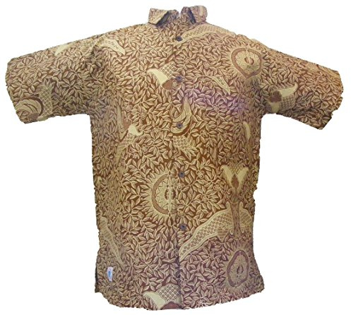 One World is Enough Marron Classique Chemise Imprimée Batik Tropical - 100% Coton - Commerce Équitable - Marron, Medium