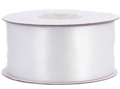 Doppelseitiges Satinband 38mm x 20m Rolle - FARBAUSWAHL in 6/10/25/38mm - farbecht & waschbar - Schleifenband für Hochzeit - Geschenkband zum Verpacken Dekorieren Basteln - Weiß 029