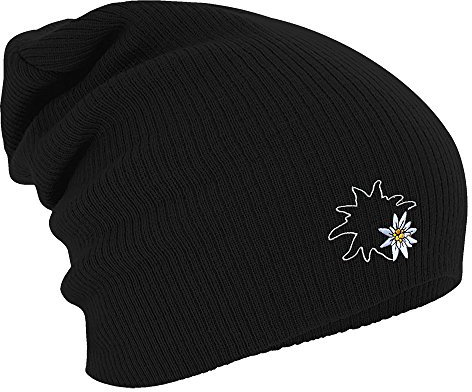 Fan-O-Menal Textilien Longbeanie Slouch-Beanie Wintermütze Edelweiß Kontur 54802 Farbe schwarz