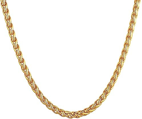 U7 Grand Chaîne pour Homme Doré Chaîne Maille Spiga 3 mm en Acier Inoxydable 66 cm de Long