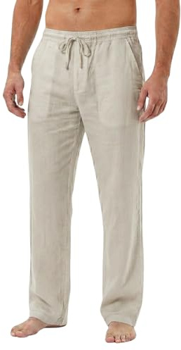 Sterling Sports Mens Trousers Summer Linen Tracksuit Bottoms Men - Quick Dry Mens Tracksuit Bottoms for Yoga, Gym, Work, Office, Running & Holiday Pants Beach Trousers for Men (Stone, XL)