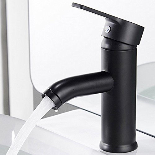Noir mat givré robinet mitigeur de salle de bain Lavabo Robinet en acier inoxydable Unique Lavabo Robinet froide et d'eau chaude un seul trou Unique Poignée, Black-small, free size
