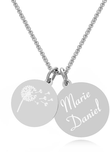 TIMANDO Damen Pusteblume Kette mit Gravur, Namenskette, Personalisierte Halskette Namen, Kettenanhänger Mutter Tochter, Geschenk