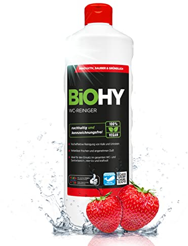 BiOHY WC-Reiniger (1l Flasche) | Bio Toilettenreiniger mit frischem Schaum | EXTRA STARK | Badreiniger Gel wirkt effektiv gegen Kalk & Urin | säubert die Toilette blitzschnell