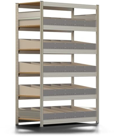 REGALWERK Schwerlast Schüttgutregal, Eisenwarenregal mit 5 x Schüttgut Ebene, 2.000 x 1.341 x 626 mm (HxBxT), verzinkt, Grundregal, Steckregal, BERT