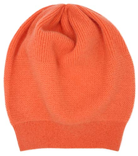 WaySoft Beanie aus 100 % Kaschmir für Damen in einer Geschenkbox, übergroße Damenmütze, living coral, Einheitsgröße
