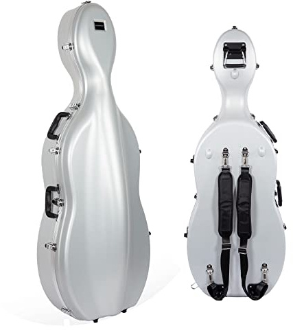 Crossrock Cello Case with Backpack and Wheels, Removable Shoulder Straps, For 4/4 and 3/4 Size Cello, ABS Molded, Silver(CRA862CEFSL)