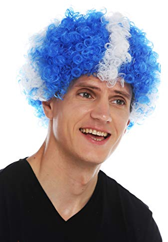 WIG ME UP - MMAM-15M Perücke Karneval Afro Fan-Perücke Fußball WM Schottland Weißes Kreuz auf Blau