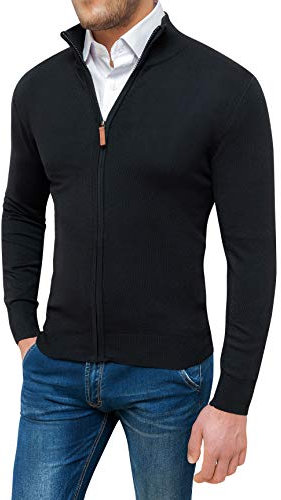 Evoga Maglione Pullover Uomo Invernale Casual Golf Cardigan con Cerniera (XXL, Nero)