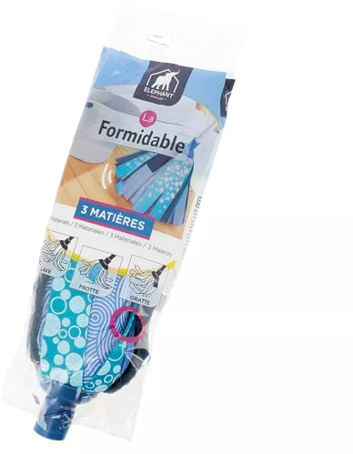 ÉLÉPHANT Maison - Tête À Franges La Formidable - Tous Types de Sols - Multi-Actions, Lave, Frotte & Désincruste en Profondeur, Franges Bleues & PAD Grattant - Bleu - Haute Qualité - Fabriqué en France