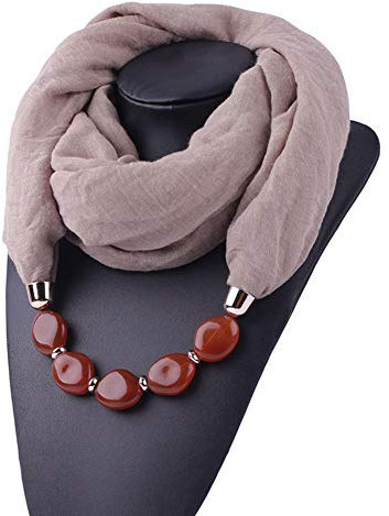 MoreChioce Damen Schlauchschal,Ethno Stil Halskette Anhänger Schal Musselintuch Ring Halsschmuck Loop Schal Set Halstuch Winterschal,Kaffee