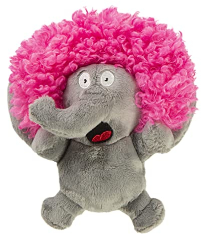 goDog Crazy Hairs Hundespielzeug, Elefant, quietschend, Plüsch, Kauschutz-Technologie, Grau, Größe S, Spielzeug für Beschäftigung Hund