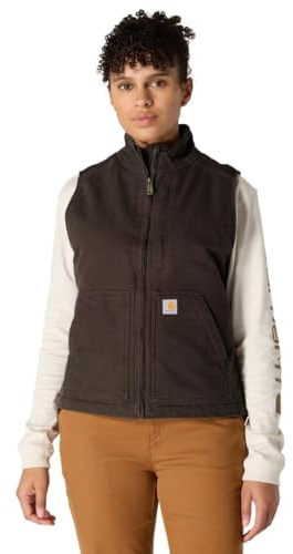 Carhartt Damen Relaxed Fit Washed Duck Sherpa Lined Weste, Dunkelbraun, XS