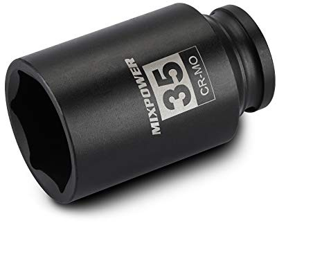MIXPOWER Llave de vaso de impacto profunda de 1/2, CR-MO, 35 mm, METRIC, 6 puntos, tuerca de eje de grado de impacto para una fácil extracción-35 mm