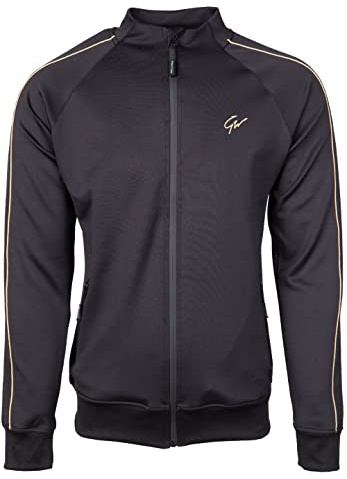 Gorilla Wear Wenden Track Jacket - schwarz/gold - leichte bequeme Trainingsjacke mit Logo zum Sport Freizeit Alltag Workout Training Passform Reissverschlusstaschen aus Polyester Elasthan
