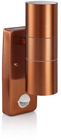 Auraglow PIR Motion Sensor Stainless Steel Security Lamp Up & Down Outdoor Wall Light - Warm White - Copper Finish