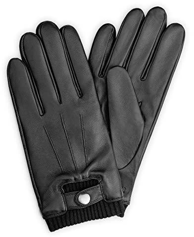 Navaris Touchscreen Leder Handschuhe für Herren - Handschuhe aus Nappa Lammleder mit Futter aus Wolle - Herren Lederhandschuhe Größe M - Schwarz