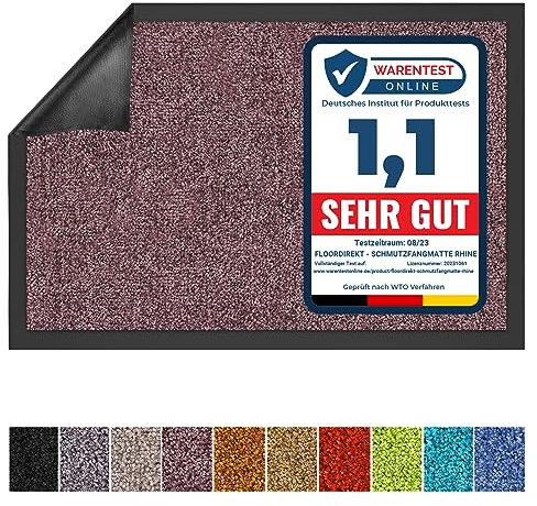 Floordirekt Schmutzfangmatte Rhine - waschbare & leistungsstarke Fußmatte - Sauberlaufmatte mit Rutschfester Rückseite - Türmatte für den Eingangsbereich (Lila, 90 cm x 150 cm)