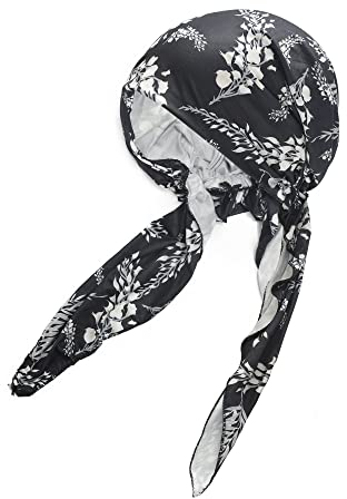 ZLYC Damen Chemo Turban Mütze Vorgebundenes Kopftuch Headwraps Leichte Hut (Blätter schwarz)
