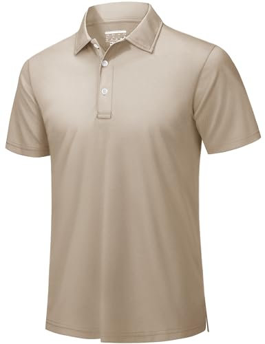 TACVASEN Golf Tops for Men Short Sleeve Polo Shirts Quick Dry Breathable Work T Shirt Casual with Button Khaki,3XL