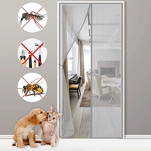 Rideau de Porte, 85x240cm Moustiquaire Magnétique Fermeture Automatique Anti Insectes Moustiquaire pour Portes de balcon, Salon, Terrasse Gris