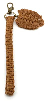 Boho-Schlüsselanhänger, Armband, handgefertigt, Makramee-Armband, Schlüsselanhänger, Handgelenk, Schlüsselband, Schlüsselanhänger für Damen, mit Blätter-Anhänger, Kaffeebraun, One size