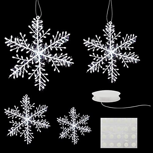 GKONGU Fiocchi di Neve Decorativi Bianchi, Ornamenti in Plastica da Appendere per Albero di Natale e Finestra, con Punto di Colla e Cordino Extra