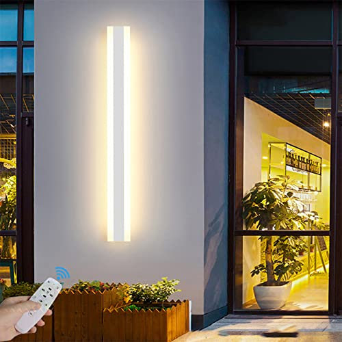 LED Blanc Dimmable Applique Murale Exterieur/Interieur avec Télécommande Terrasse Lampe Murale Extérieure Longue Barre Jardin Eclairage Mural Moderne IP65 Étanche pour Terrasse Garage (150cm 78W)