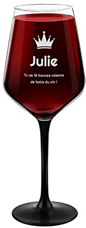 Maverton Verre personnalisé pour femme - Verres avec pied teinté pour anniversaire - Verre à vin rouge et blanc - Gobelet à pied noir pour maman - pour elle - Dégustation