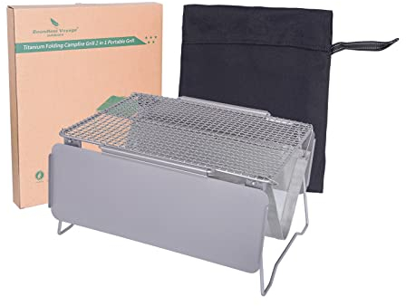 iBasingo Camping Tisch Titan Klappbarer Grill Tragbarer 3 in 1 Grillrost mit Klappbaren Beinen für Draußen Leichter Multifunktionaler Picknick Reisetisch BBQ Holzkohle Kleiner Tisch Ti2029C