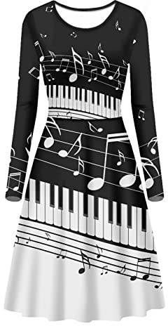 Biyejit Damen-Midikleid mit 3D-Druck, langärmelig, lässig, ausgestellt, A-Linie, Übergröße