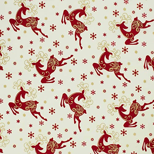 Baumwollstoff Hirsche mit Glitzereffekt, Weihnachten, Dekostoff aus 100% Baumwolle, creme (Länge am Stück: ab 50cm / Breite: 135cm)