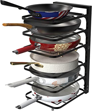 Supfirm Estante multifuncional ajustable de 6 niveles para gabinete, organizador de encimera, organizador de ollas para organización y almacenamiento de cocina, organizador de tapa de olla (negro)