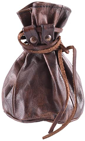 Battle-Merchant - Großer Mittelalter Lederbeutel - Geldkatze aus Rindsleder - Unisex - Braun - für Wikinger und LARP