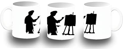 MERCHANDMANIA TAZA BLANCA silueta artista pintando arte cuadro pintor color mug.