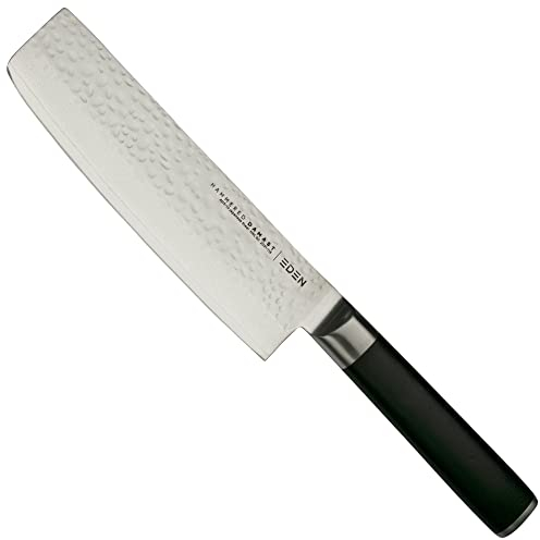 Eden Hammered Damast 2031-116, Nakiri-Messer 16,5 cm, Schwarz G10 Griff, Klinge aus gehämmertem Damaststahl, 60 HRC, AUS-10 Damaststahl