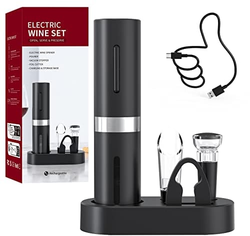 CIRCLE JOY 5 en 1 Ouvre-bouteilles électriques rechargeable Coffret Cadeau avec station de charge, Coupe-capsule,Aérateur de Vin, Bouchon de vin,Câble USB
