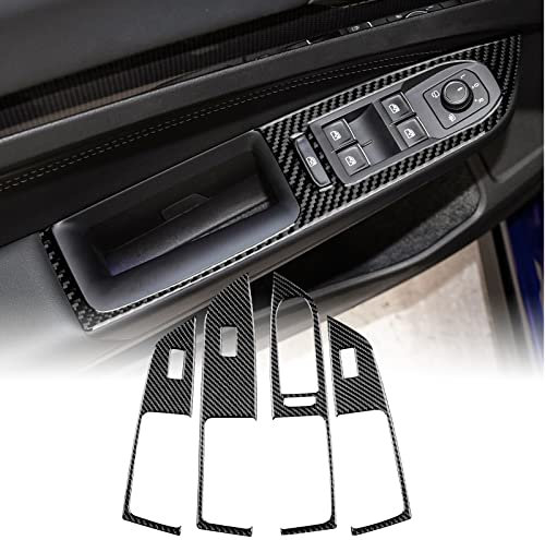 KUNGKIC Kohlefaser Innentür Auto Bedienfeld Fensterglas Hebe Schalter Konsole Abdeckung Aufkleber Dekoration Compatible with volkswagen vw Golf 8 2020 2021 2022 2023 Zubehör Schwarz