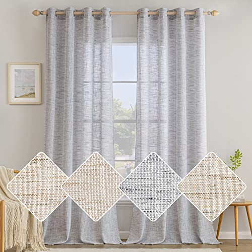 MIULEE Vorhang Gardinen Leinen mit ösen Voile Vorhänge Leinenoptik Gardinen Wohnzimmer Modern Fensterschal Kinderzimmer küchengardinen Schlaufenschal 2er Set 140x245 cm Weiß Grau