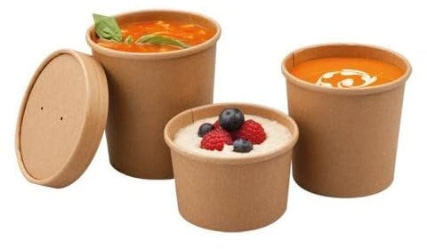 Bag Market | 50 x Biodegradable Brown Kraft Soup Containers with Lids | Ice Cream, Pots, Tubs, Takeaway (8oz / 227ml)