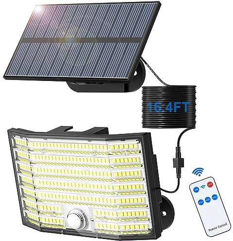 Solarlampen für Außen, 226 LED Solarleuchten Aussen mit Bewegungsmelder, 3 Modi Solar Strahler IP65 Wasserdichte, 180° Beleuchtungswinkel Solar Wandleuchte für Garten Garage mit 5m Kabel【1 Stück】