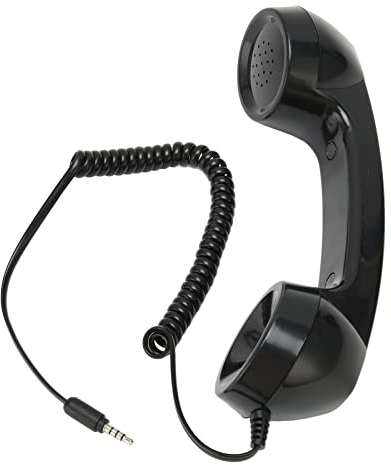 Retro-Telefonhörer, Ersatz-Retro-Telefonhörer, Tragbarer Handy-Empfänger, Universell für Smartphones, Computer mit 3,5-mm-Kopfhöreranschluss (Schwarz)