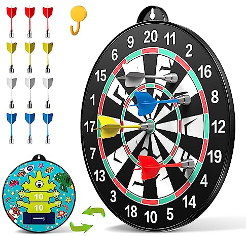 Doloowee 14 PCS Double-Sided Magnetic Kids Dart Board Set, Large Size Boys Toys Dartboards with 12 Darts, Indoor Outdoor Party Games Toys Gifts for 4 5 6 7 8 9 10 Year Old Boy Girl and Adult