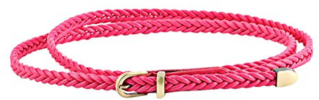 Schmaler Taillengürtel für Damen Verstellbarer dünner Gürtel Schmaler Ledergürtel mit Gold metallschnalle für Kleid Vintage Casual Dünner Gürtel Taille Seil Dekoratives Kleid Hemd (Hot Pink, One Size)