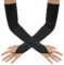 Sibba Cosplay-Handschuhe Sommer Schwarz Fingerlos lang Spitze Netzstoff Satin Fäustlinge Sommer Opernparty Fischnetz Armstulpe Gothic-Zubehör Rave Ellenbogenlänge Band formeller Abend Damen-Kostüm
